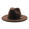 Detail of dark brown wool fedora with black decorative band and golden metal buckle - M (56-58cm) / Dark Coffee