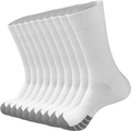 8-pack white crew socks with grey heel and toe contrast and ribbed cotton knit - Free Size 39-47 / White