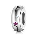 Silver bead charm with pink heart and clear round zirconias for DIY bracelet - 925 Sterling Silver/Zirconia / Pink Heart(PA0143)
