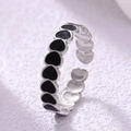Minimalist silver open ring with black heart enamel pattern for women - Adjustable Open / Silver Black Heart Ring (JR455-SD)