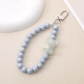 Detail of beaded keychain with blue matte beads and translucent bear pendant - Charm / K1694 Bear Pendant Blue