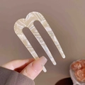U-shaped hair pin in elegant beige and white marble texture made of glossy acetate - Marble 3-Prong / Mermaid White 3-Prong Hair Fork