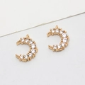 Golden crescent moon pendant with white zircons for DIY jewelry making and earrings - Style 14# Pave Moon