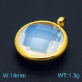 Golden round stainless steel pendant with opal birthstone and bezel setting detail - Gold Round Milky White Gem Style (KLJ8261-Z)