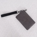 Dark gray canvas coin purse with black nylon wrist strap and metal hook detail - Gray
