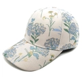 Detail of floral jacquard baseball cap with blue hydrangea and yellow flower embroidery - M(56-58cm) / Light Blue