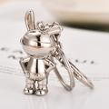 Polished silver metal astronaut bunny keychain with goggle detail on a ring - Space Rabbit Silver + Lobster Clasp