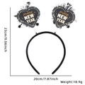 Black Happy New Year headband with heart-shaped spring top and festive stars - Happy New Year Heart Style