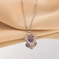 Collana vintage a cuore con ametista viola e micro-pave in acciaio inossidabile argento - Acciaio / Diamante Rosa Viola