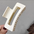Creamy white square hair claw clip made of durable plastic for elegant hairstyles - Large 10.5cm Rice White