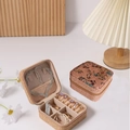 Mini floral travel jewelry box showing open storage and closed cork-style finish - 10*10*5cm / Vintage Wood Grain [Small Floral]