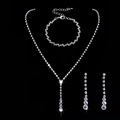 Elegant silver bridal jewelry set with sparkling rhinestones necklace bracelet and earrings - 446 Clip-on Earrings Three-piece Set