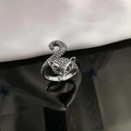 Vintage silver fox ring with black marcasite stones and red zircon eyes in animal design - Full Zirconia Fox Ring