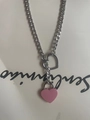 Silver stainless steel Y-chain necklace with a pink heart lock pendant on white background - Pink Heart Lock 8mm 63cm