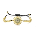 Detail of sunflower evil eye charm with blue zircon on adjustable gold beaded bracelet - Sunflower Evil Eye Pendant