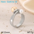 Silver stainless steel open ring featuring elegant champagne and white pearls - US 6 / Cross-over Double Pearl Style (KR111170-K)