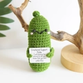 Handmade crochet green emotional support pickle doll with encouragement card - Cucumber