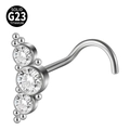 Solid G23 titanium nose stud featuring three round zircons and metallic bead accents - Three-Stone Arc Cluster (Style 16 5-Shaped) / 0.8x7mm