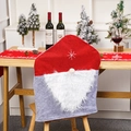 Christmas Santa hat chair cover in red and grey with plush beard for holiday dining decor - Red Hat Gnome Chair Cover