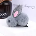 Cute grey plush bunny hair clip with 3D ears and durable metal duckbill clamp - Hair Clip / Gray