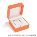 Orange leather texture double watch box with white lining and flip-top 10x10x6.3cm - Gift Box / Orange