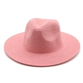 Handmade pink straw panama hat for men featuring fine woven texture and cowboy style - Adjustable / Pink