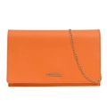 Orange minimalist rectangular flap bag with textured leather and gold chain strap - Orange Red