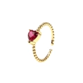 18K gold plated heart red zircon twist ring with beaded adjustable open band - Red Corundum Heart / Adjustable Open