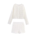 Ensemble deux pièces en maille crochetée blanche avec cardigan à manches longues et short - S / Blanc