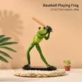 Baseball-playing green frog figurine holding a wooden bat with 13x13x22cm dimensions - Baseball Player Frog