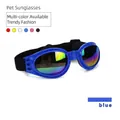 Foldable blue dog sunglasses with reflective lenses and adjustable black head straps - One Size / Blue