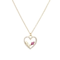 Gold heart pendant necklace with colorful cubic zirconia and LOVE inscription for women - LOVE Letter Red Stone Heart