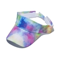 Detail view of a vibrant colorful tie-dye pattern sun visor with adjustable velcro strap - 56-60cm Adjustable / Bright Vibrant Multicolor