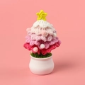 Handmade crochet Christmas tree potted plant in pink and white with star topper - Mengsi Christmas Tree Potted Plant - Gradient Pink (Decorated)