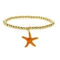 Detail of golden beaded bracelet featuring a vibrant orange starfish charm on white background - Orange (CN001667YS)