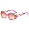 Fashionable oval sunglasses with pink floral pattern frame and gradient pink lenses - Regular / Purple Floral Frame Purple Pink Lenses