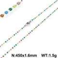 Handmade bohemian necklace with tiny colorful square beads and steel chain 450mm length - Multicolor Mixed (KN107776-Z) / 45cm
