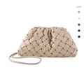 Chic woven croissant clutch bag in beige faux leather with a chunky quilted texture - Apricot