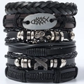 Men's 6-piece multi-layer braided leather bracelet set with skull and fishbone charms - Style 6/6Pcs Black Brown Leather Skull Fishbone X-Shape Bracelet