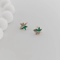 Maple leaf stud earrings with green enamel and white cubic zirconia in gold finish - Green Leaf Mixed Maple / Gold