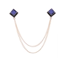 Golden double collar pin with purple square crystals and layered chain fringe - Navy Blue (Gold Base)
