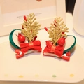 Pair of festive Christmas reindeer hair clips with gold glitter antlers and red bows - Hair Clip 4# (Pair)