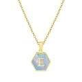 Gouden 18K roestvrijstalen ketting met zeshoekige hanger, paarse schelp en de letter E - Gouden Letter E