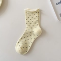 Pale yellow polka dot crew socks with a casual rolled cuff made from breathable soft cotton - Yellow