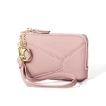 Monedero de cuero granulado rosa con herrajes dorados y correa de muñeca - Rosa