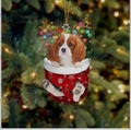 Christmas Cavalier Spaniel hanging ornament in a red snowflake stocking gift - 16-King Charles Spaniel