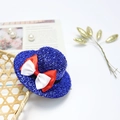 Blue sequin party hat with red and white ribbon bow detail for Independence Day - 10CM Hair Clip (Human Wear) / Blue Sequin Base with Red & White Bow