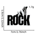 Detailed view of Rock themed embroidered patch with dimensions 7cm x 5.9cm in black and white - ROCK Guitar Head Style 14