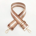Macro shot of 5cm wide striped fabric strap with rose gold metallic thread and hardware - Silver Clasp / Dark Khaki