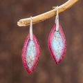 Bohemian imperial stone teardrop earrings with magenta and blue leaf pendant - Red and Blue Leaf